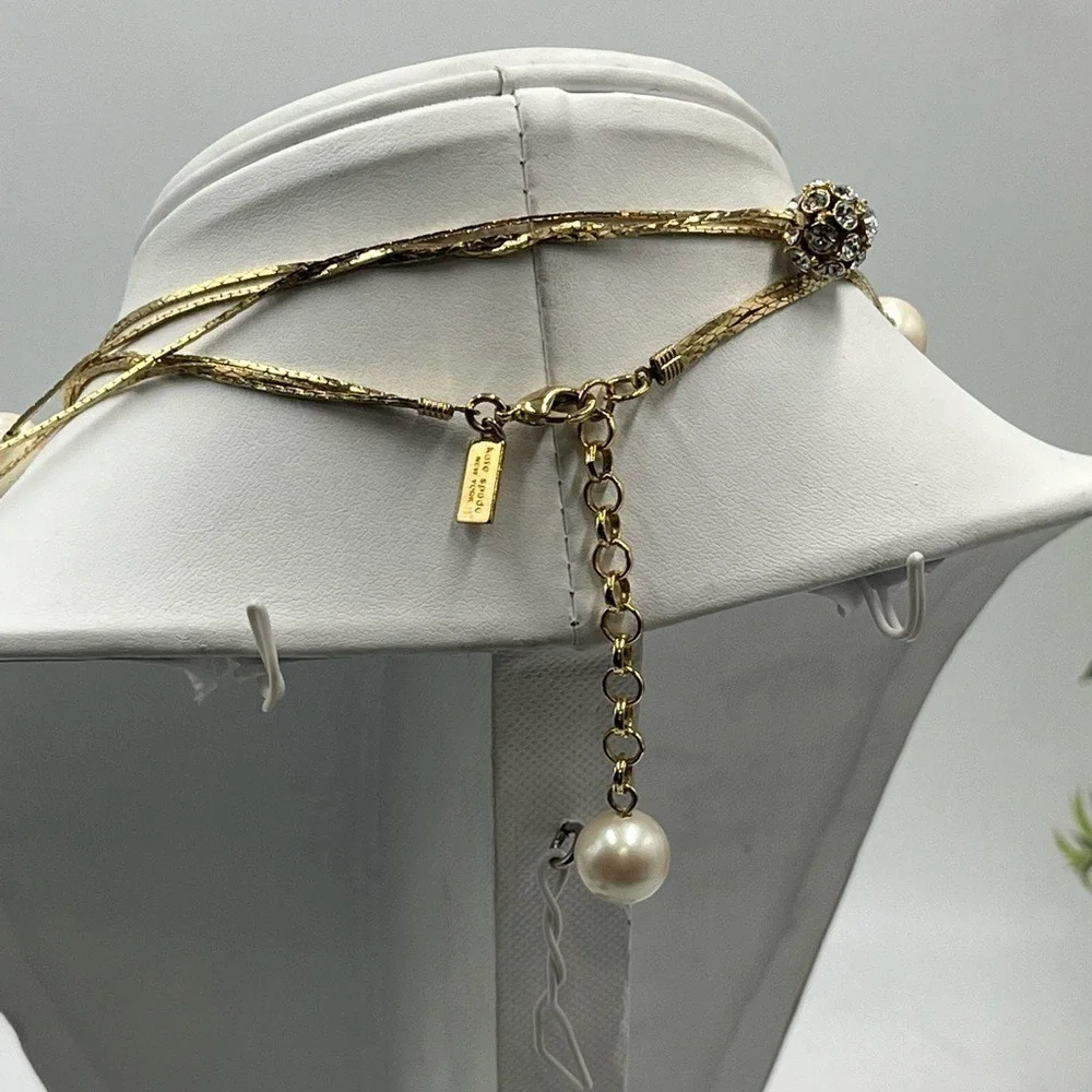 Kate Spade NY Gold Plated Triple Strand Faux Pearl Pave Beads Long Necklace